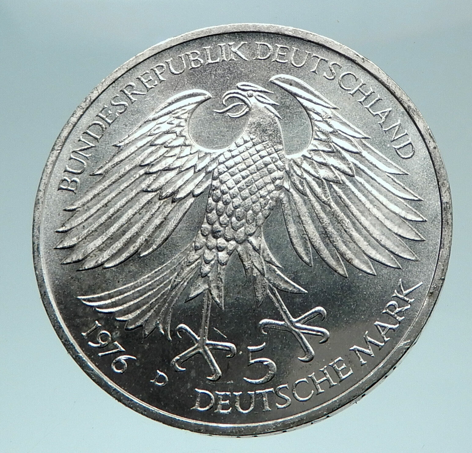 1976 Germany Hans Grimmelshausen AUTHOR Antique Silver 5 Mark German Coin i81002