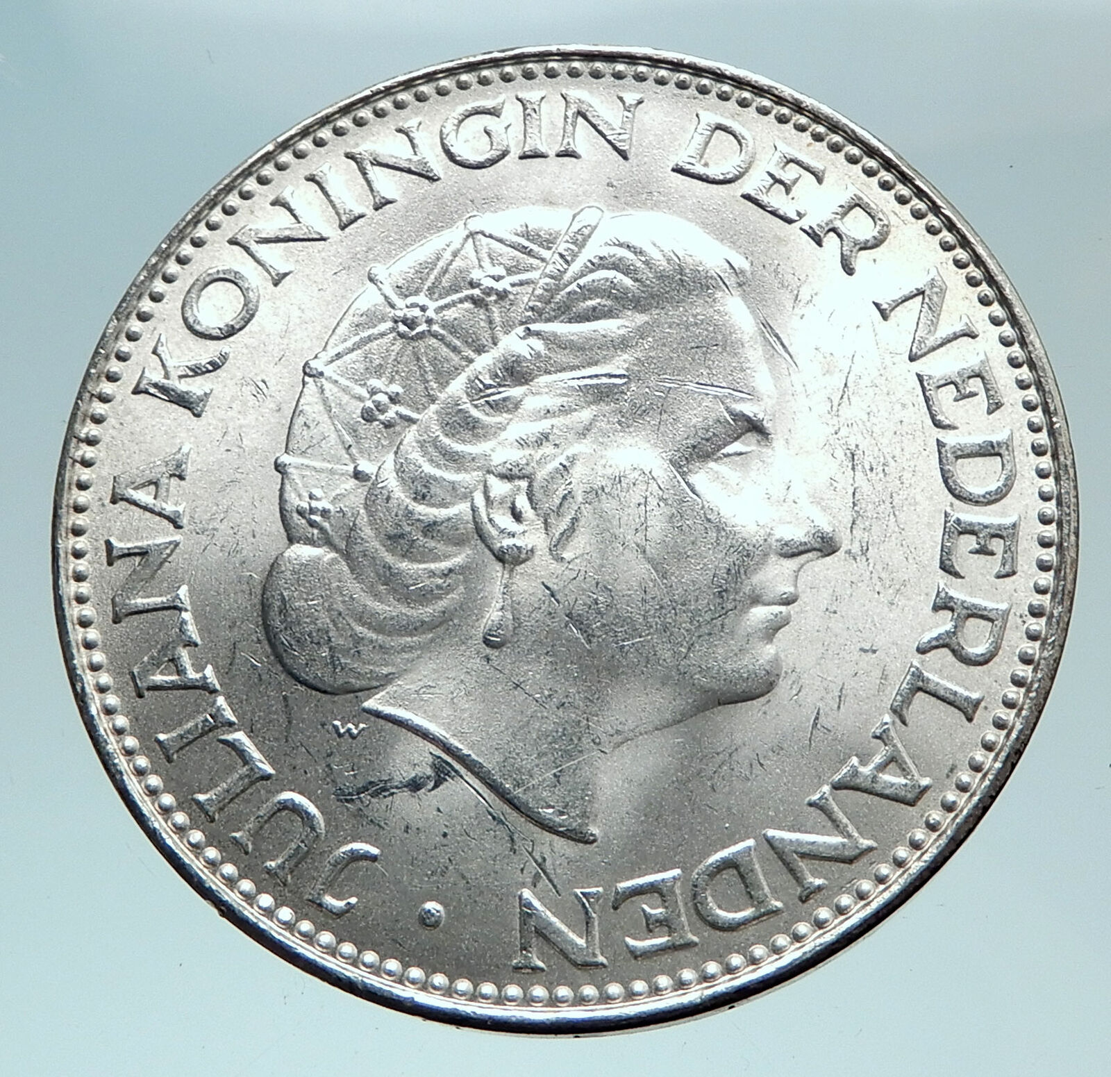 1964 Netherlands Kingdom Queen JULIANA Authentic Silver 2 1/2 Gulden Coin i81016