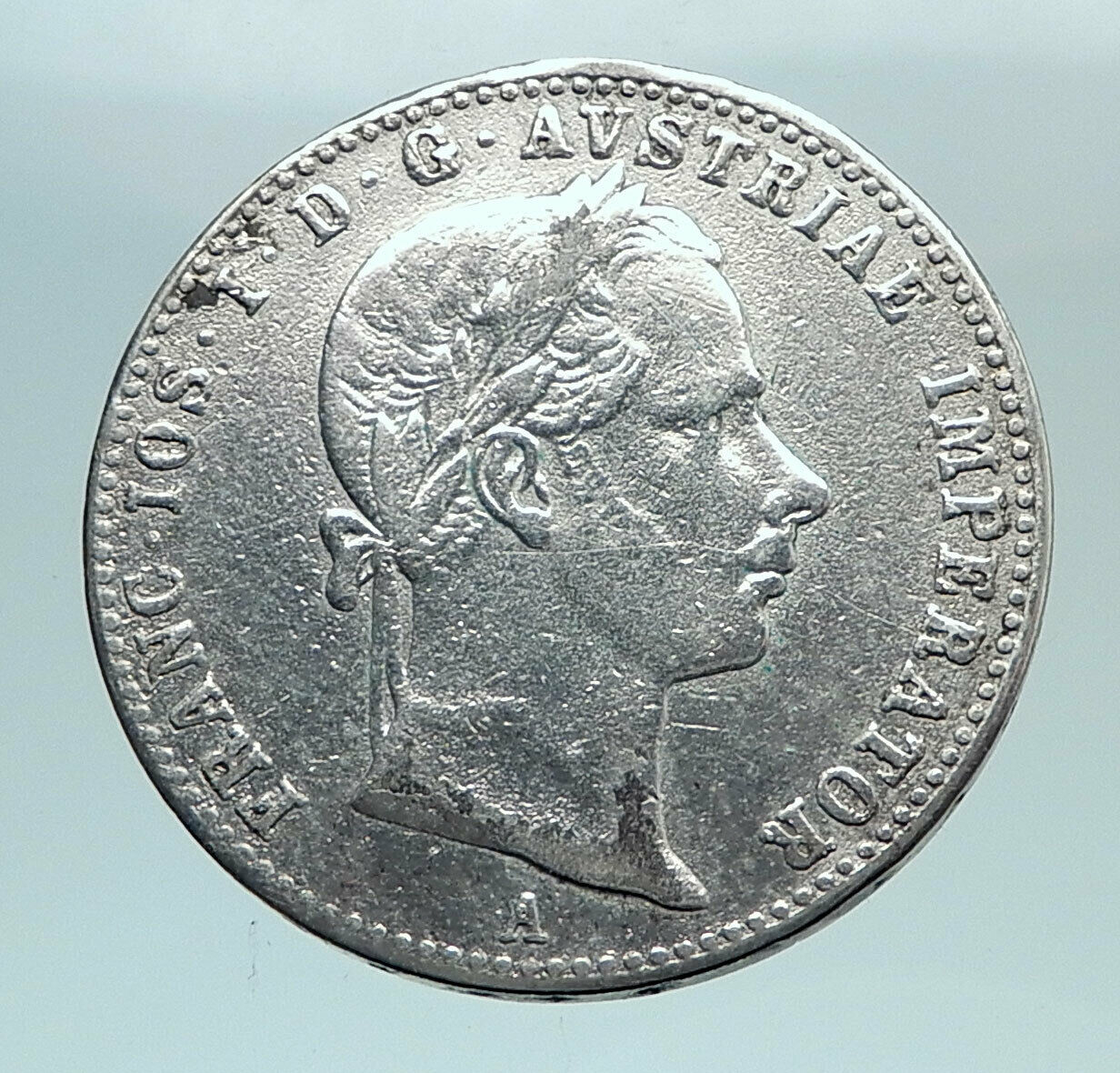 1858 AUSTRIA w KING FRANZ JOSEPH I Eagle Genuine Austrian 1/4 Florin Coin i81025