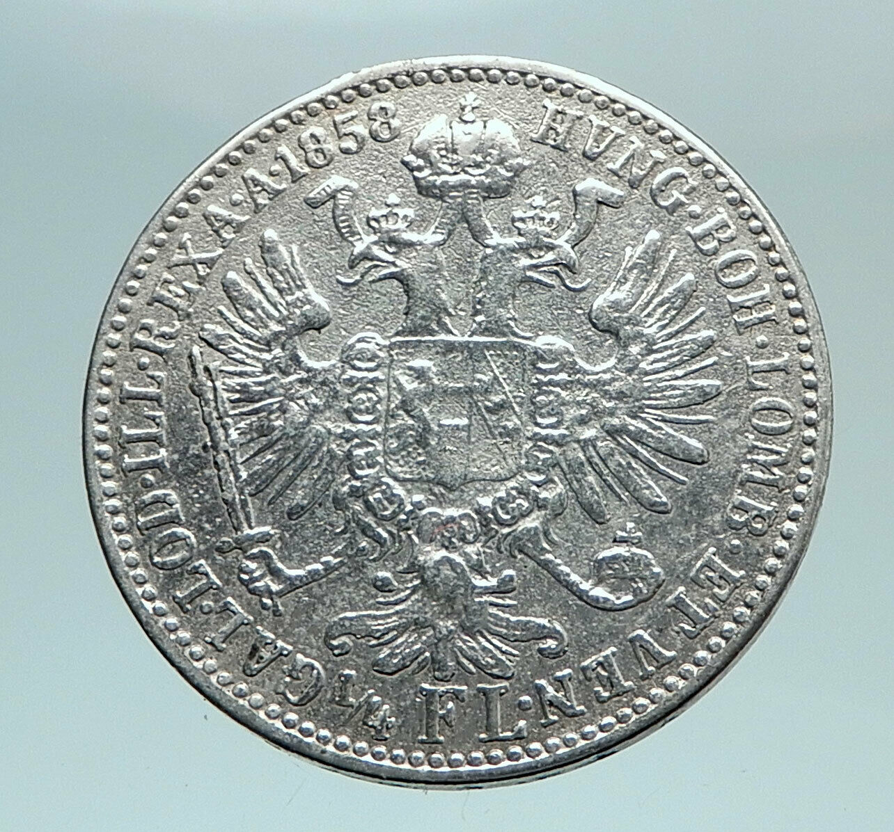 1858 AUSTRIA w KING FRANZ JOSEPH I Eagle Genuine Austrian 1/4 Florin Coin i81025