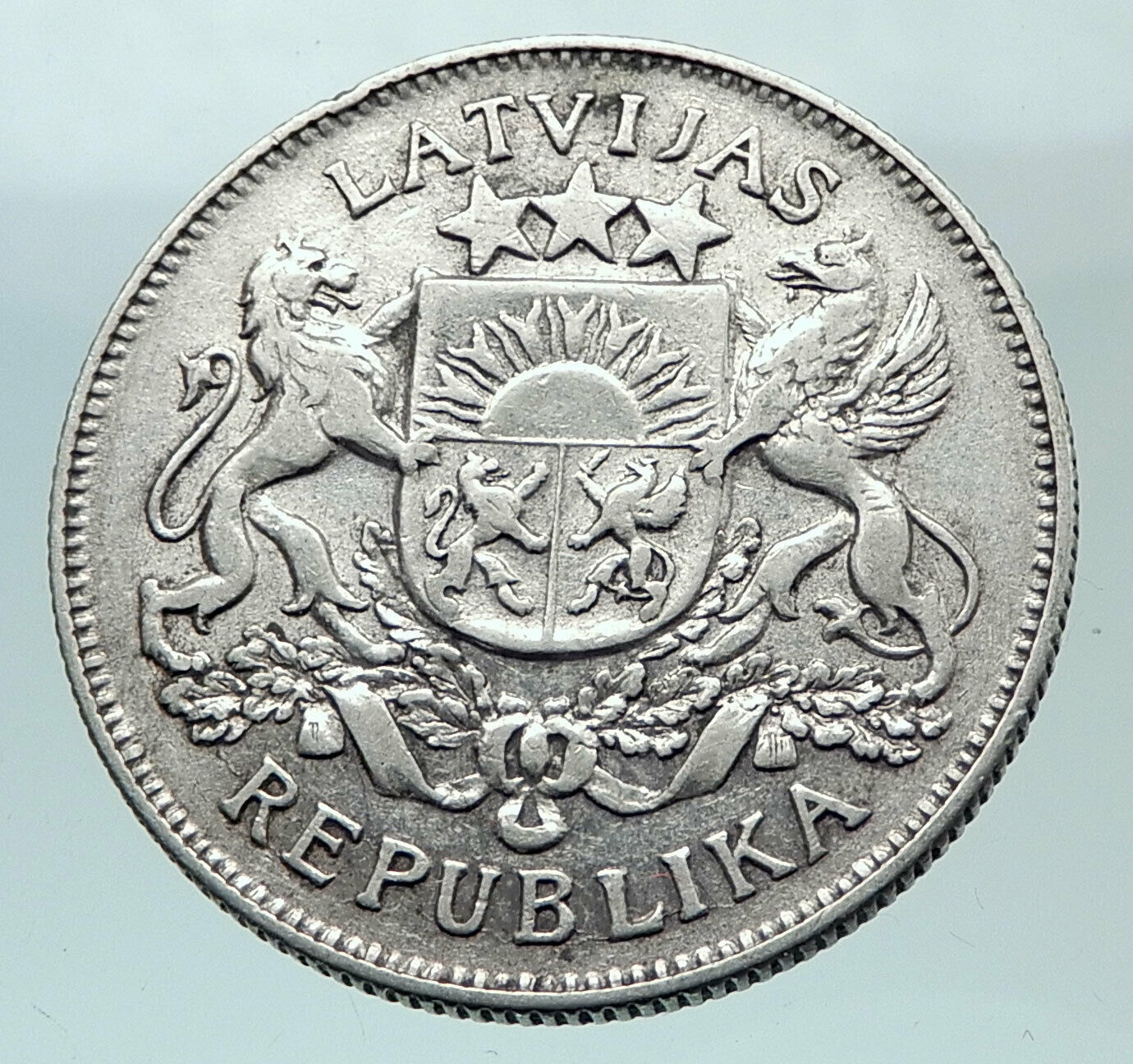 1926 LATVIA Lions & Shield Genuine Vintage Silver European 2 Lati Coin i81567