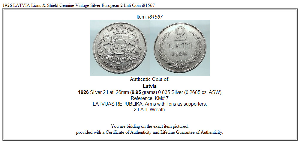 1926 LATVIA Lions & Shield Genuine Vintage Silver European 2 Lati Coin i81567