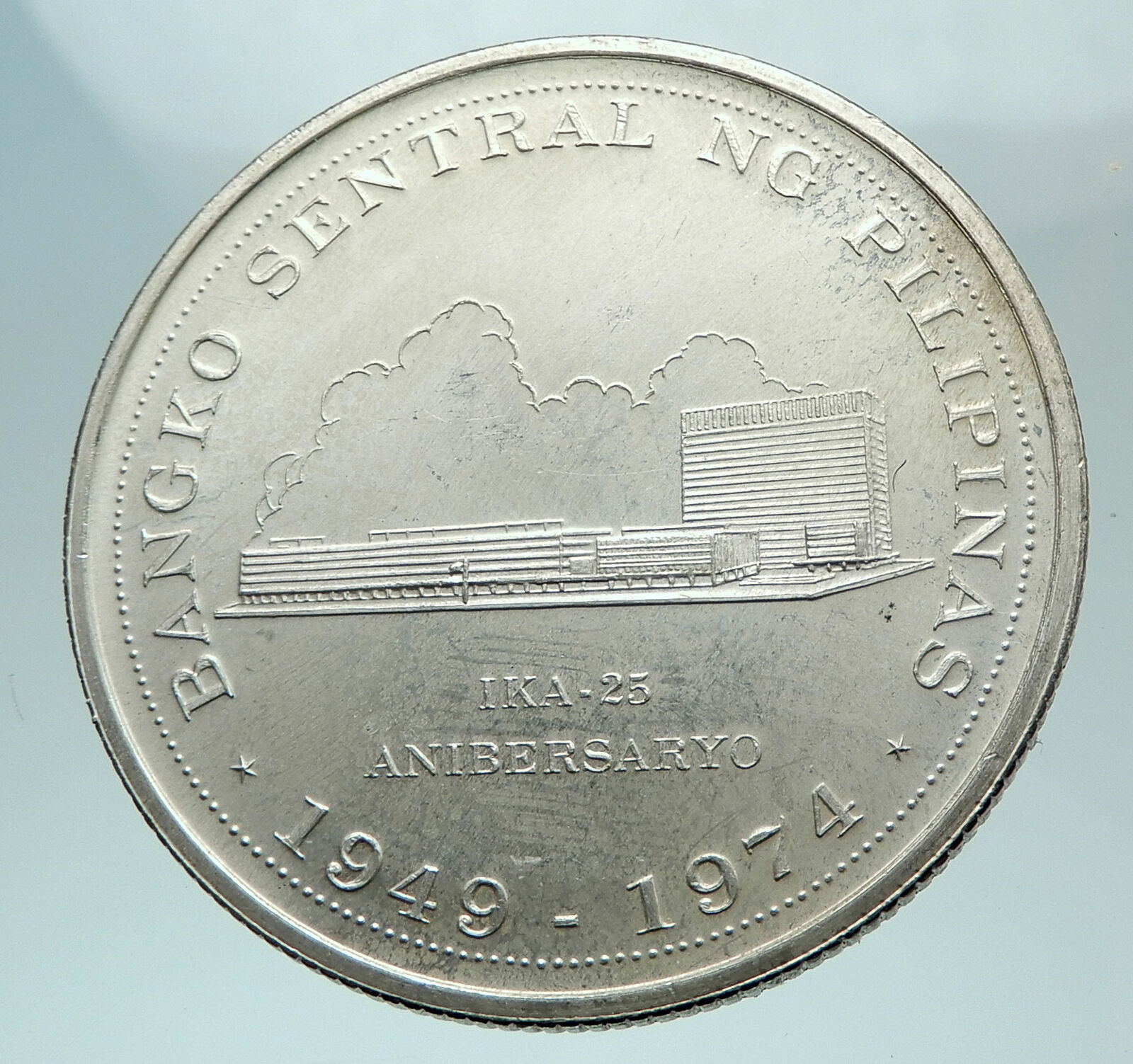 1974 PHILIPPINES Central Bank Anniversary Genuine Silver 25 PESO Coin i81489
