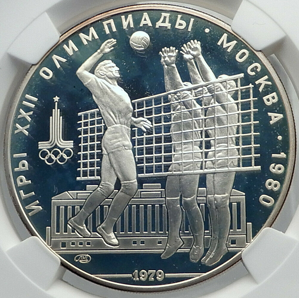 1980 MOSCOW Summer Olympics 1979 VOLLEYBALL Proof Silver 10Ruble Coin NGC i81992