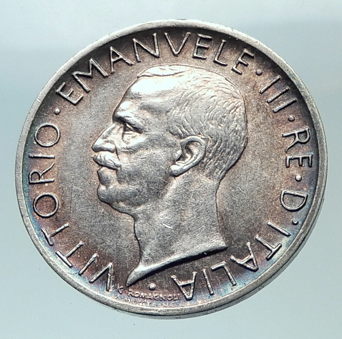 1927 ITALY King Victor Emmanuel III Silver 5 Lire Italian Coin w EAGLE i82057