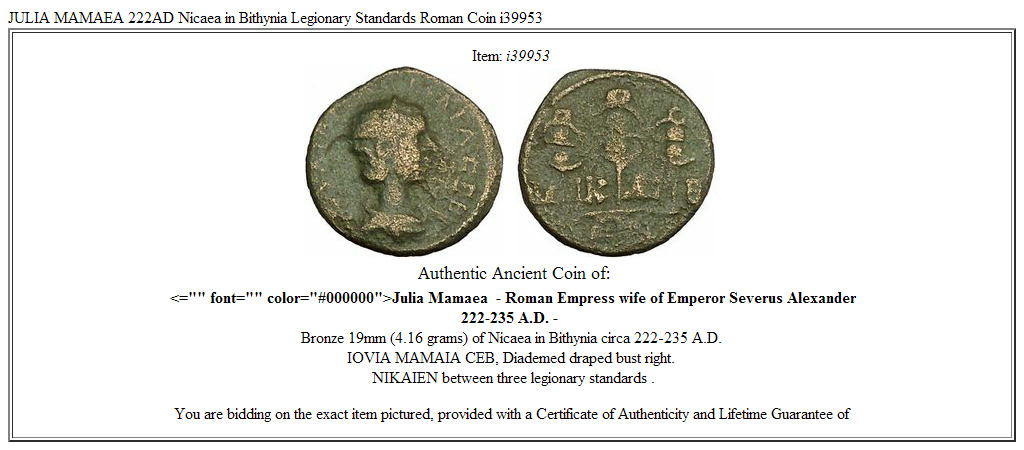 JULIA MAMAEA 222AD Nicaea in Bithynia Legionary Standards Roman Coin i39953