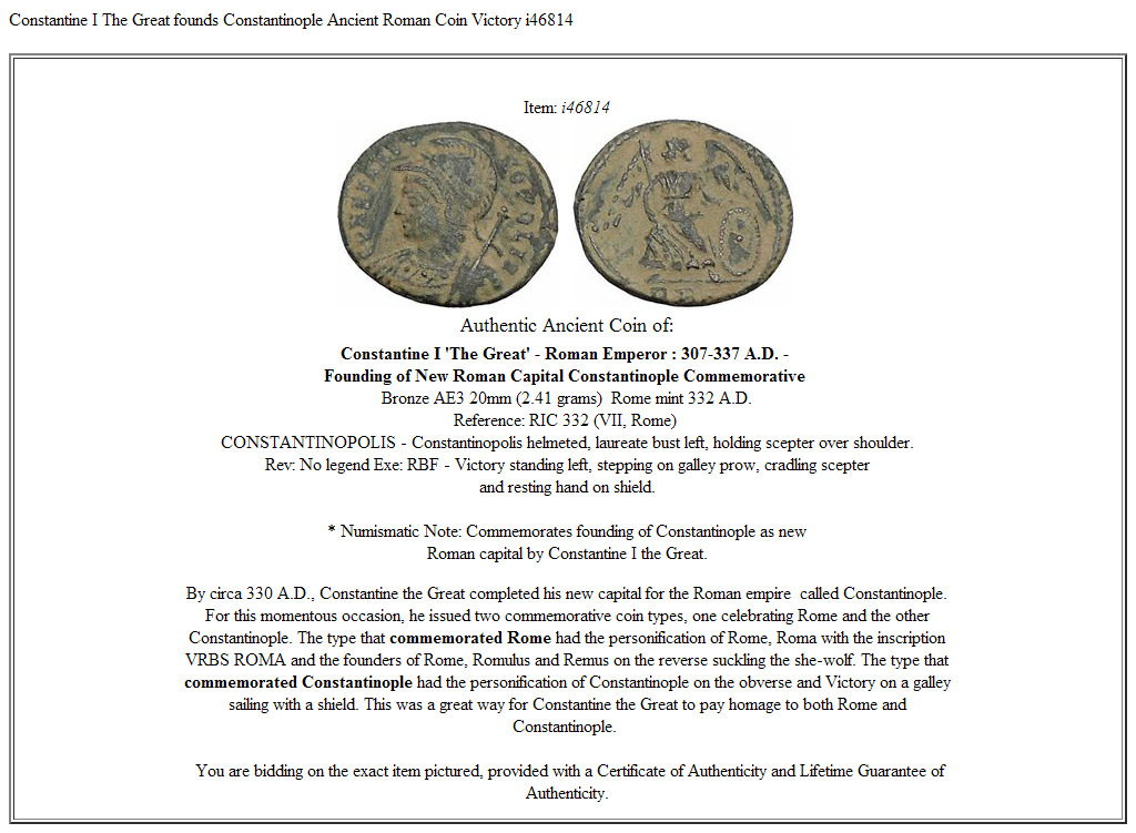 Constantine I The Great founds Constantinople Ancient Roman Coin Victory i46814