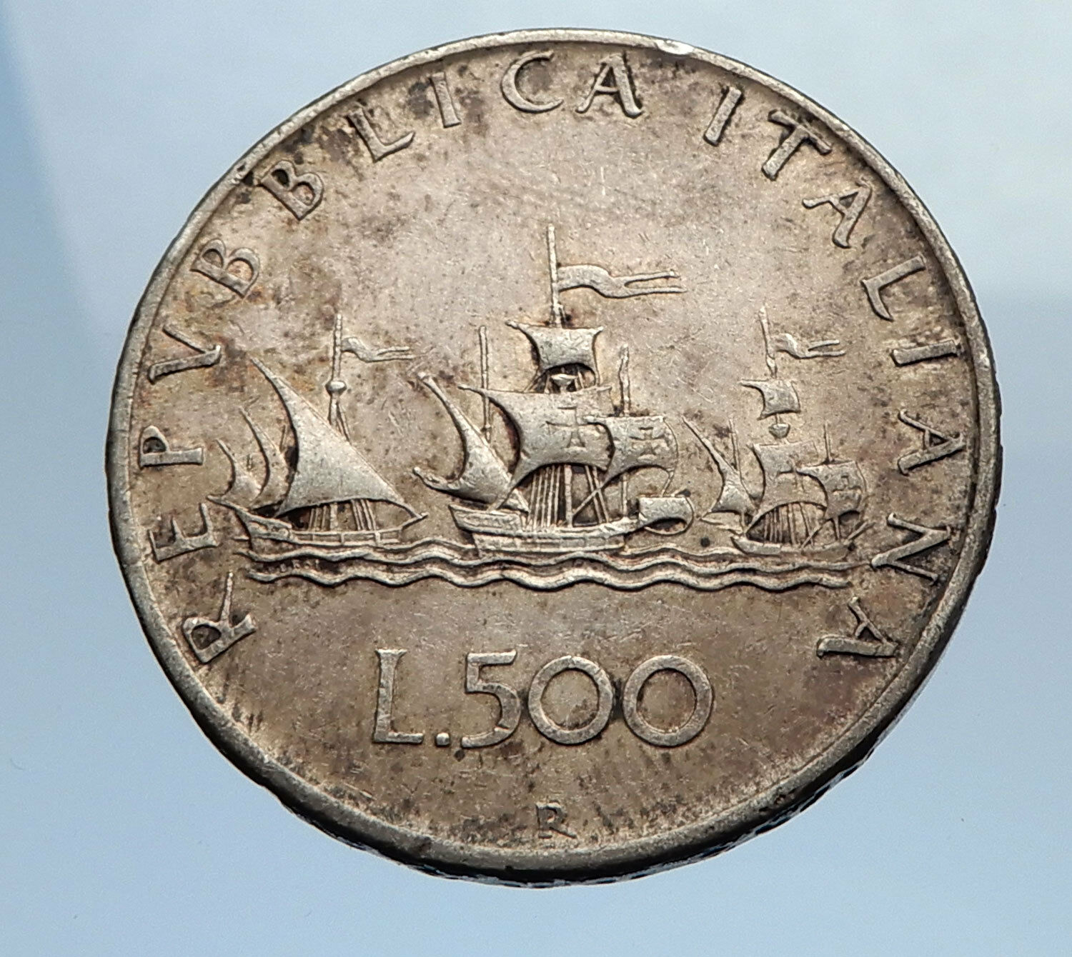 1958 ITALY - CHRISTOPHER COLUMBUS DISCOVER America SILVER Italian Coin i69755