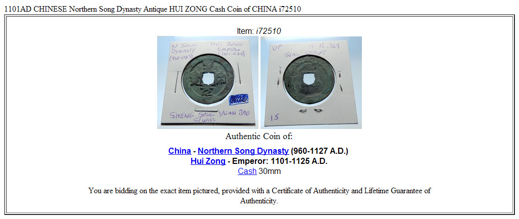 1101AD CHINESE Northern Song Dynasty Antique HUI ZONG Cash Coin of CHINA i72510