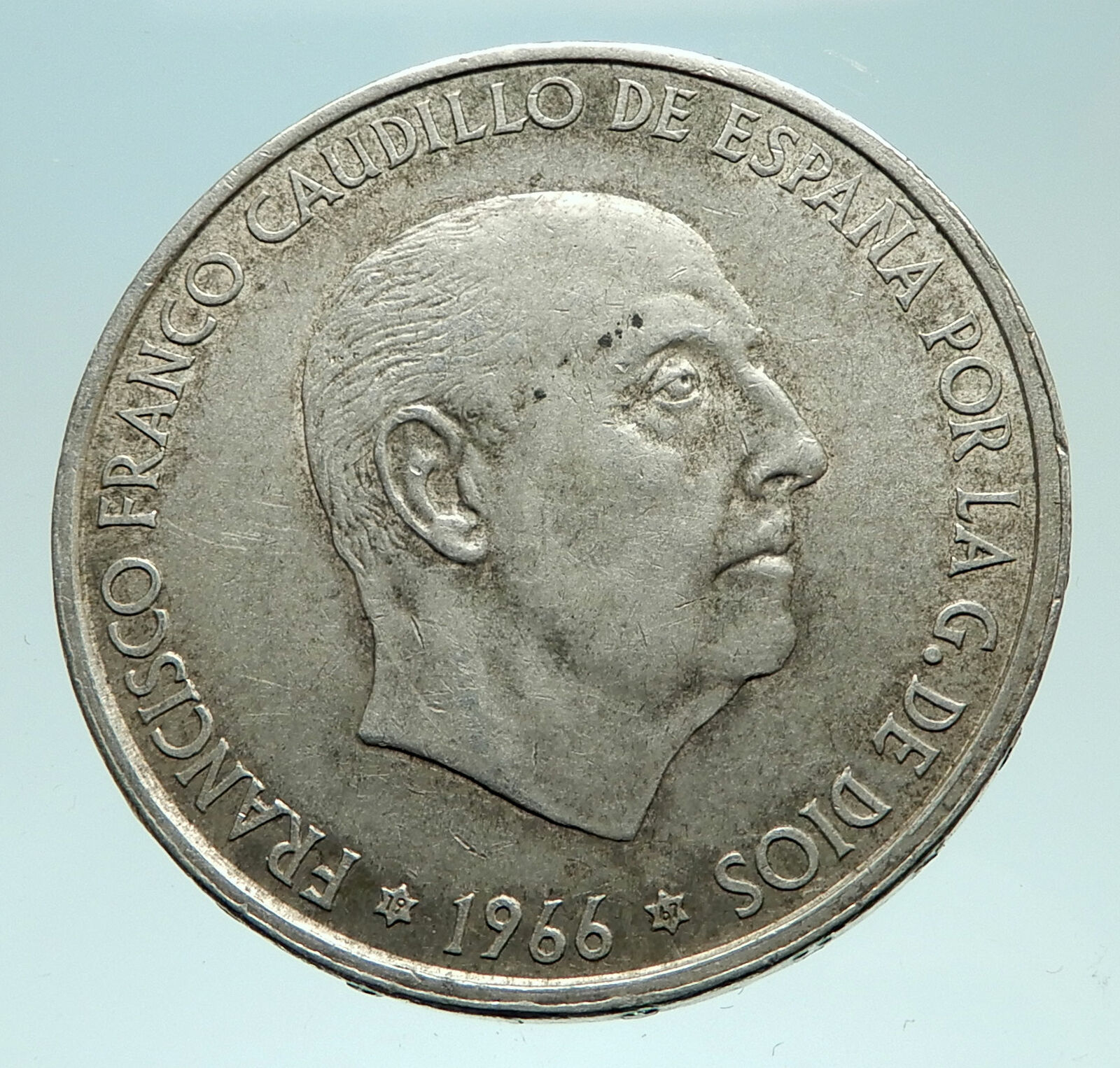 1966 Spain Large Silver w Franco Cadillo 100 Pesetas Silver Spanish Coin i76042