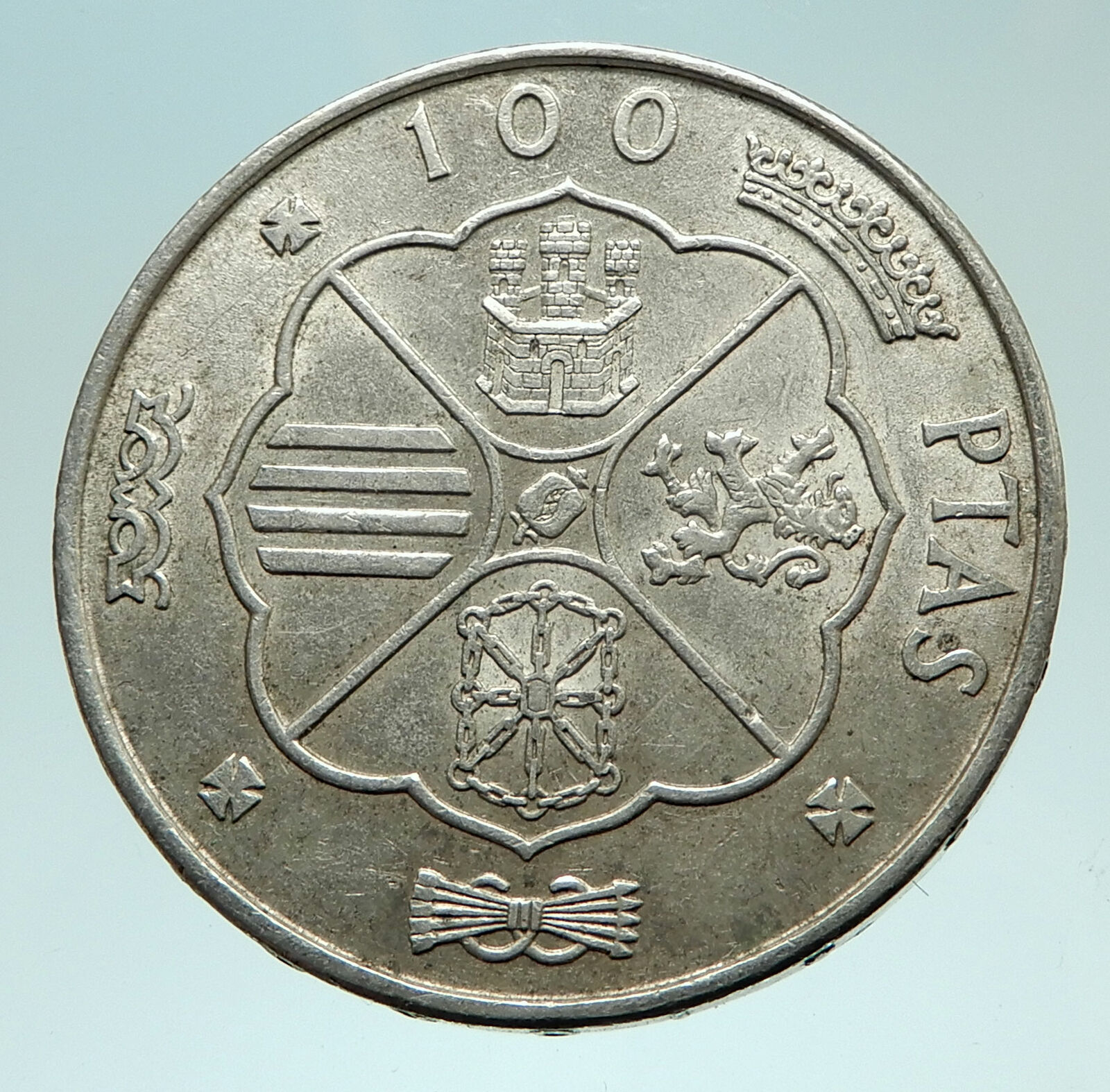 1966 Spain Large Silver w Franco Cadillo 100 Pesetas Silver Spanish Coin i76042