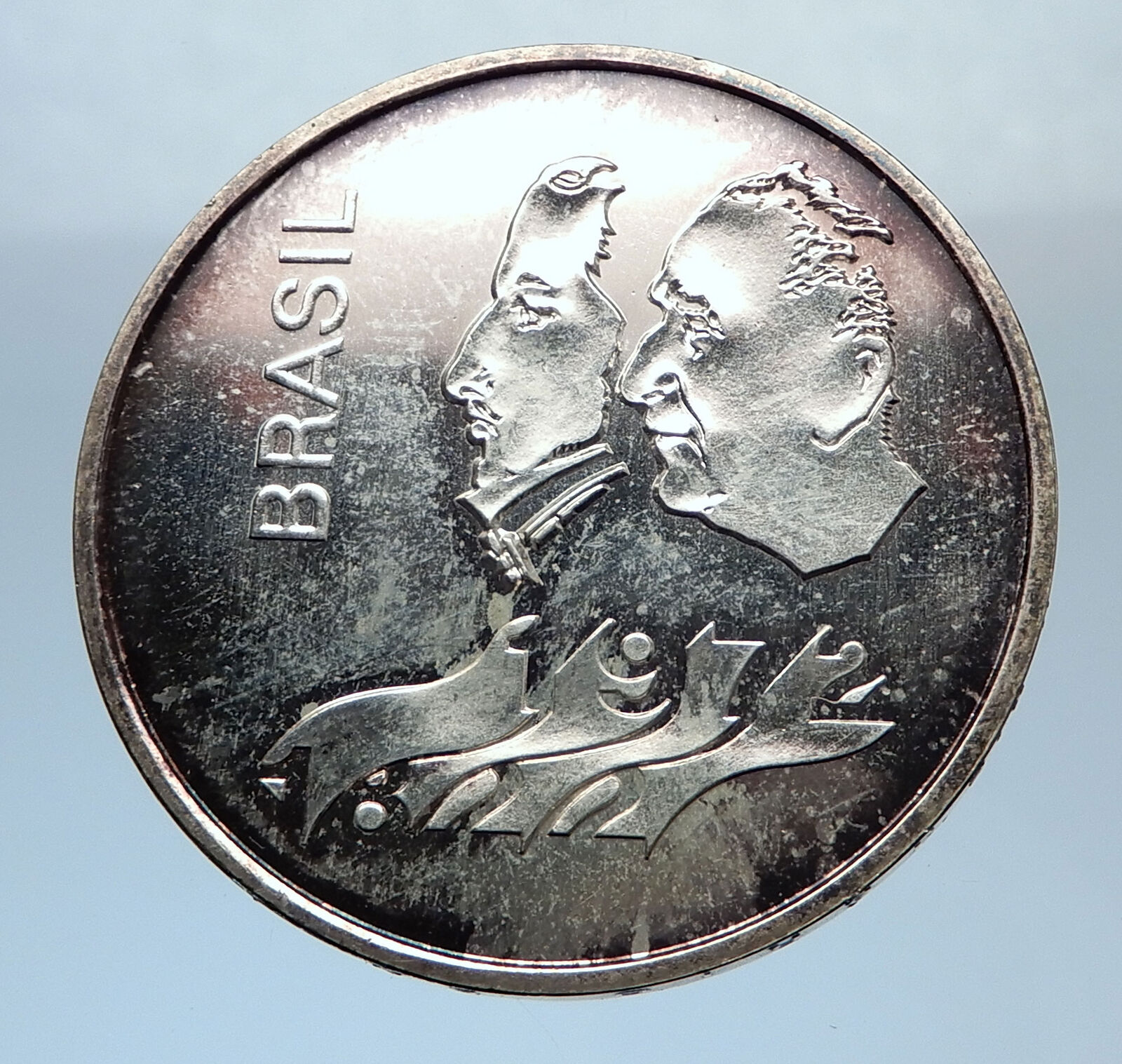 1972 BRAZIL w Pedro I and General Emelio Antique Silver 20 Cruzeiros Coin i72482