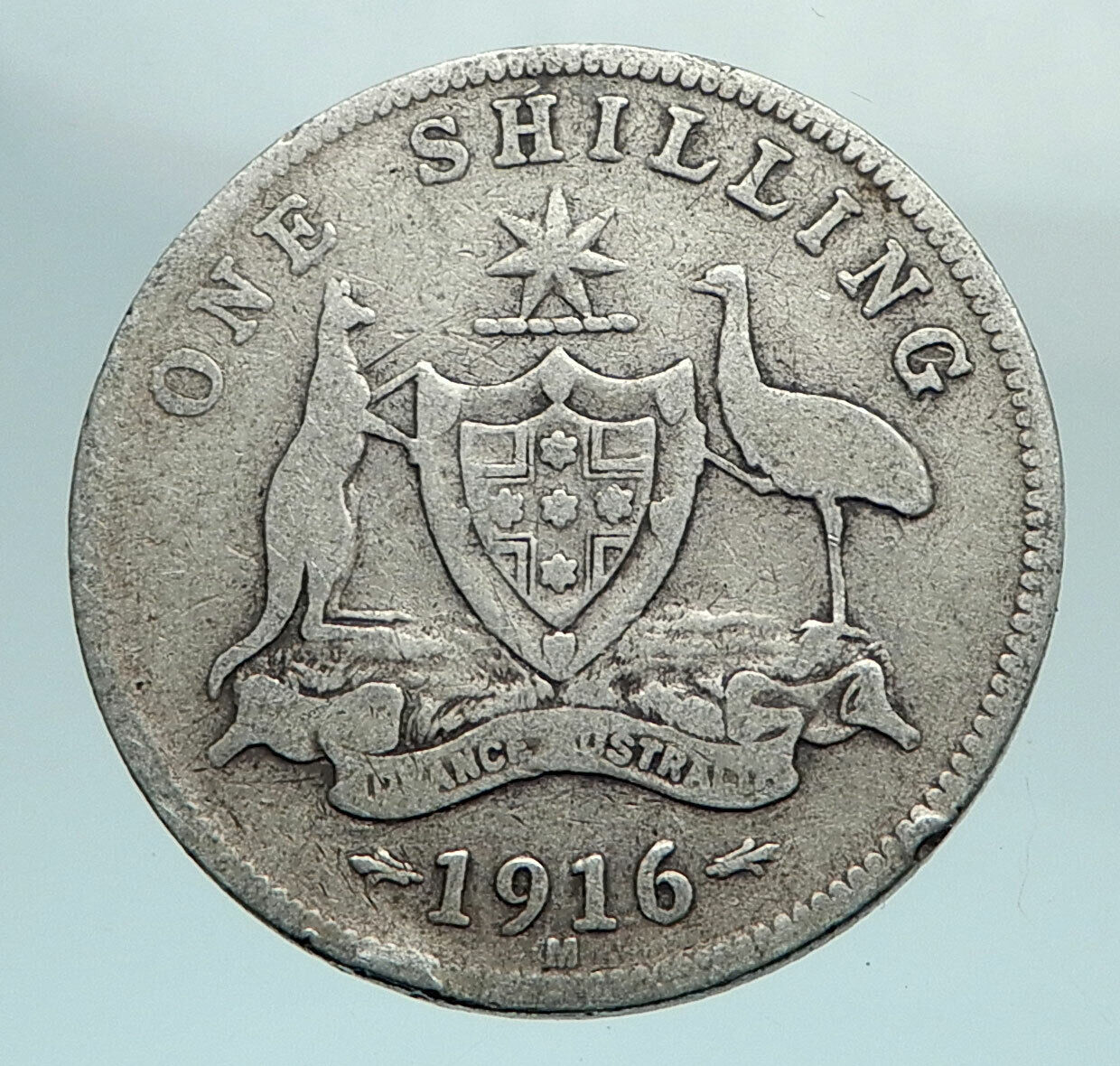 1911 AUSTRALIA UK King George V KANGAROO Genuine Silver Shilling Coin i79623