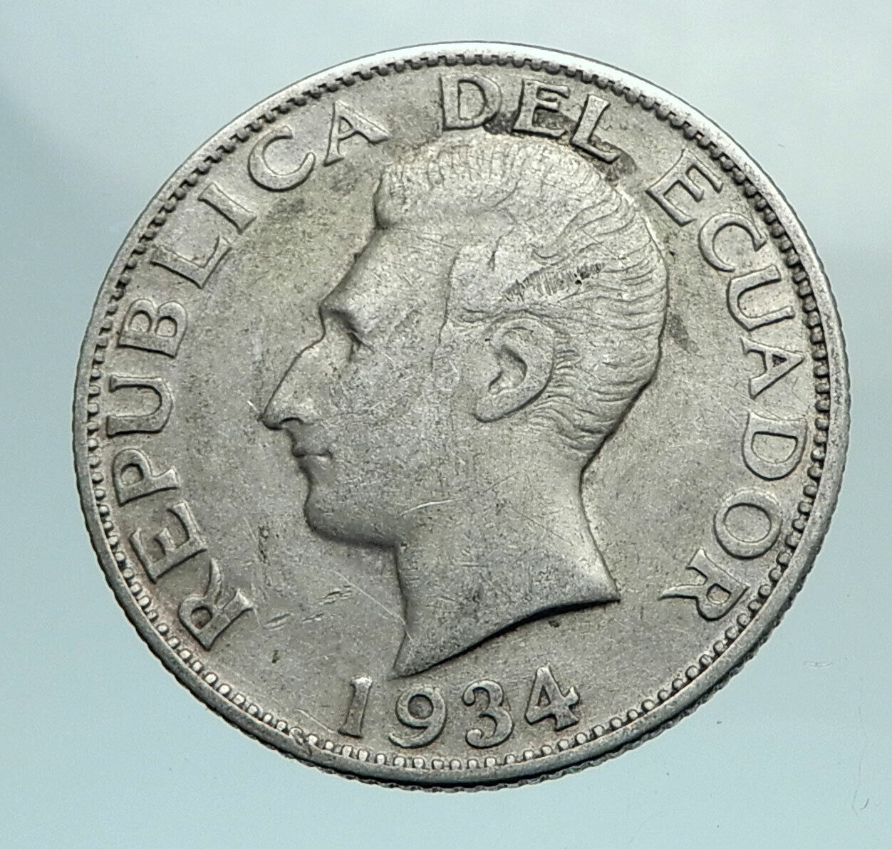 1934 ECUADOR Antonio Jose de Sucre y Alcala Antique Silver Un Sucre Coin i79628