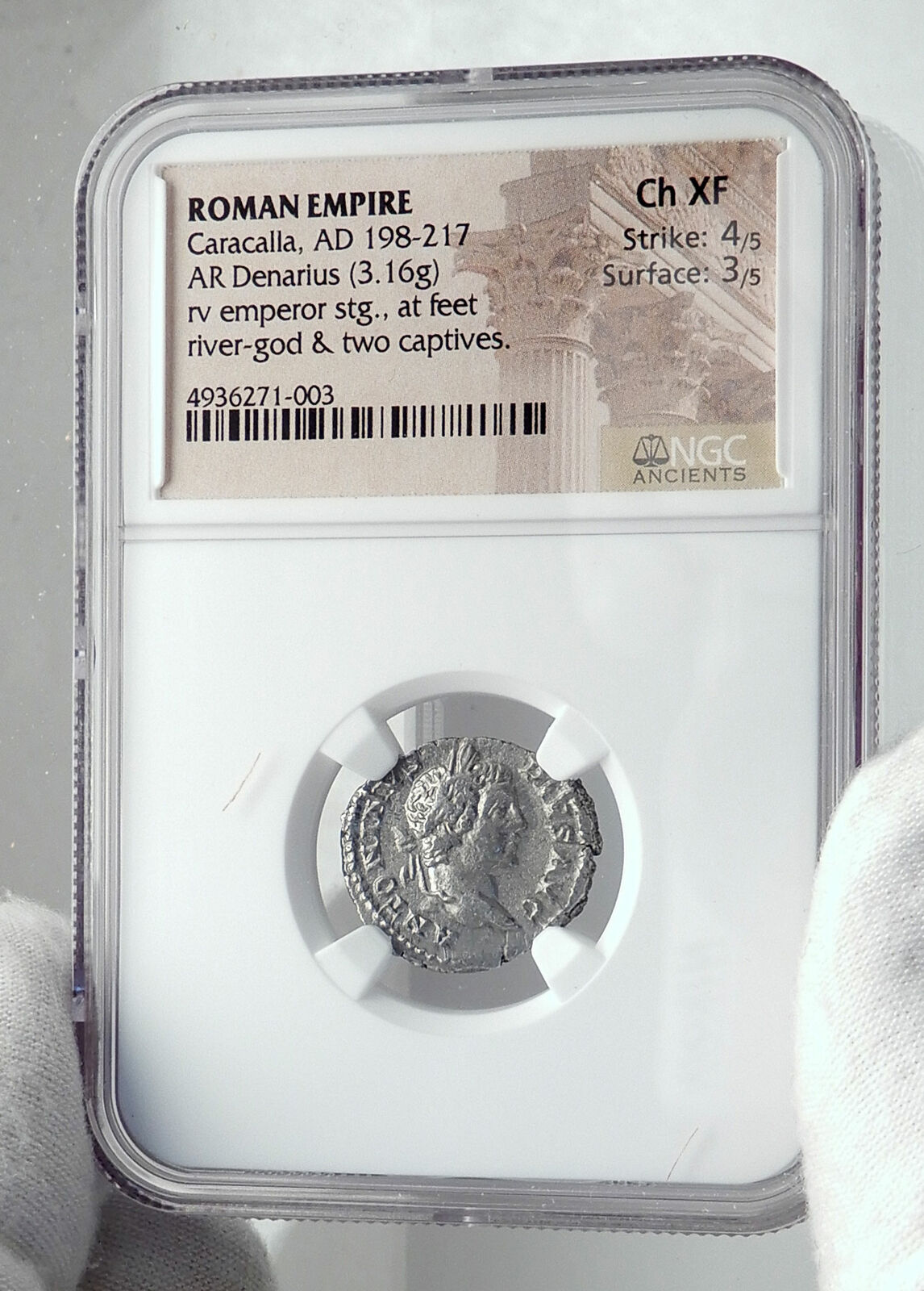 CARACALLA Captives & River-God Ancient 207AD Rome Silver Roman Coin NGC i81697