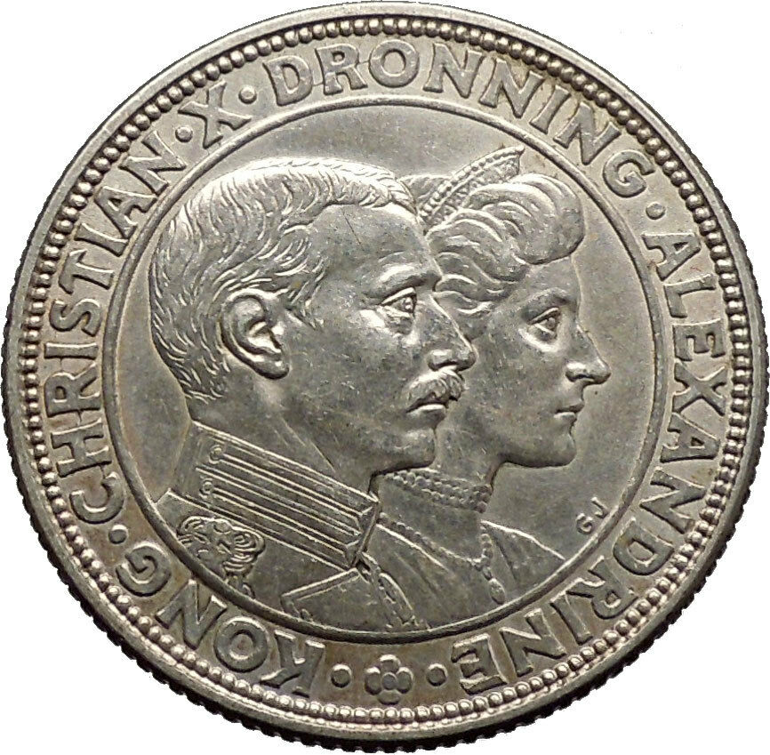 1922 Denmark King CHRISTIAN X & Queen Alexandrine Silver Coin Wedding i45546
