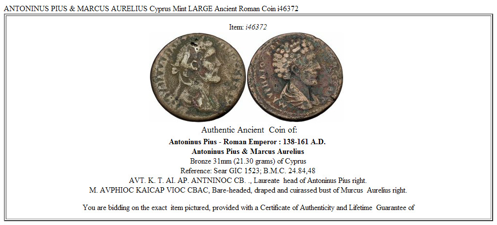 ANTONINUS PIUS & MARCUS AURELIUS Cyprus Mint LARGE Ancient Roman Coin i46372