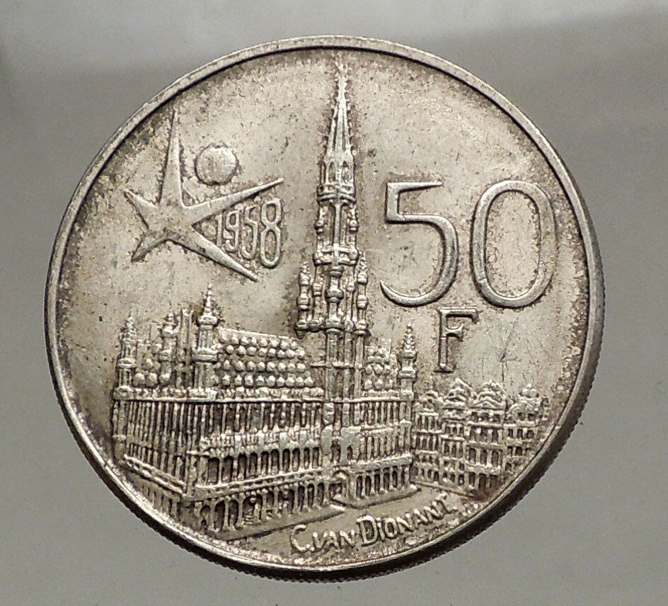 1958 BELGIUM - Silver 50 Francs Coin - BRUSSELS WORLD's FAIR 58 Baudouin i57142