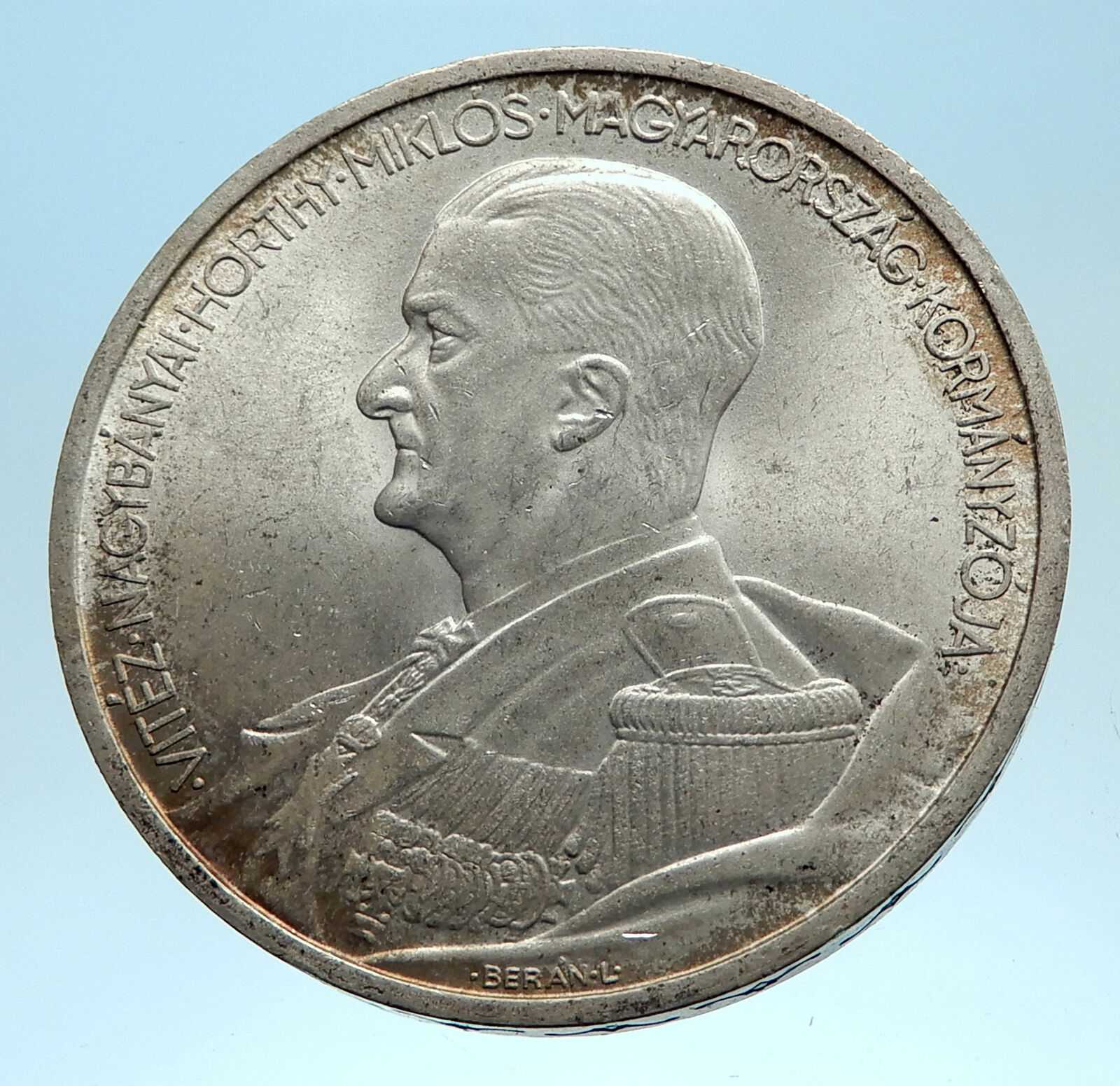 1939 HUNGARY Admiral Miklos Horthy Antique Silver 5 Pengo Hungarian Coin i77574