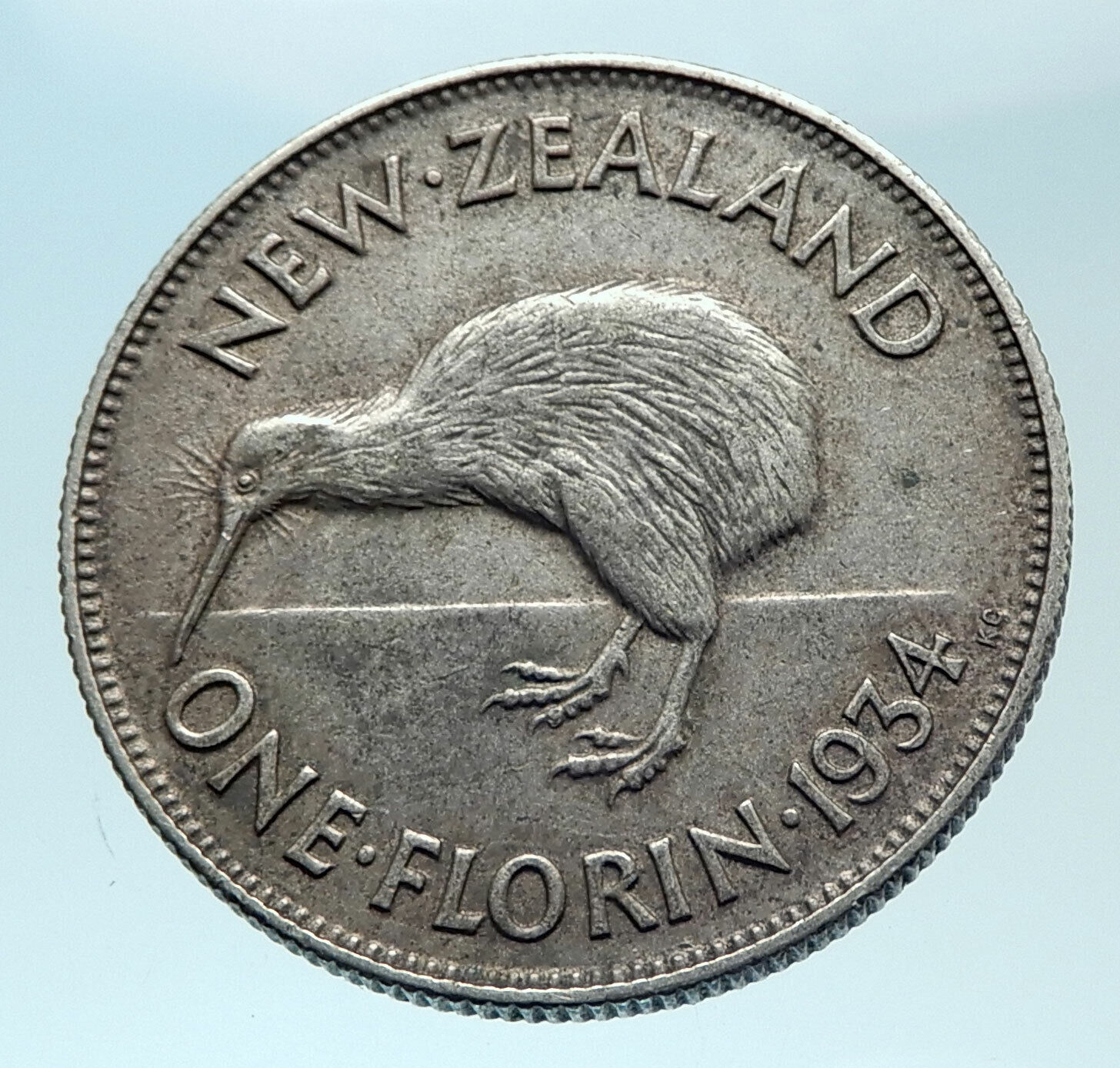 1934 NEW ZEALAND under UK King George V w KIWI BIRD Silver Florin Coin i78817