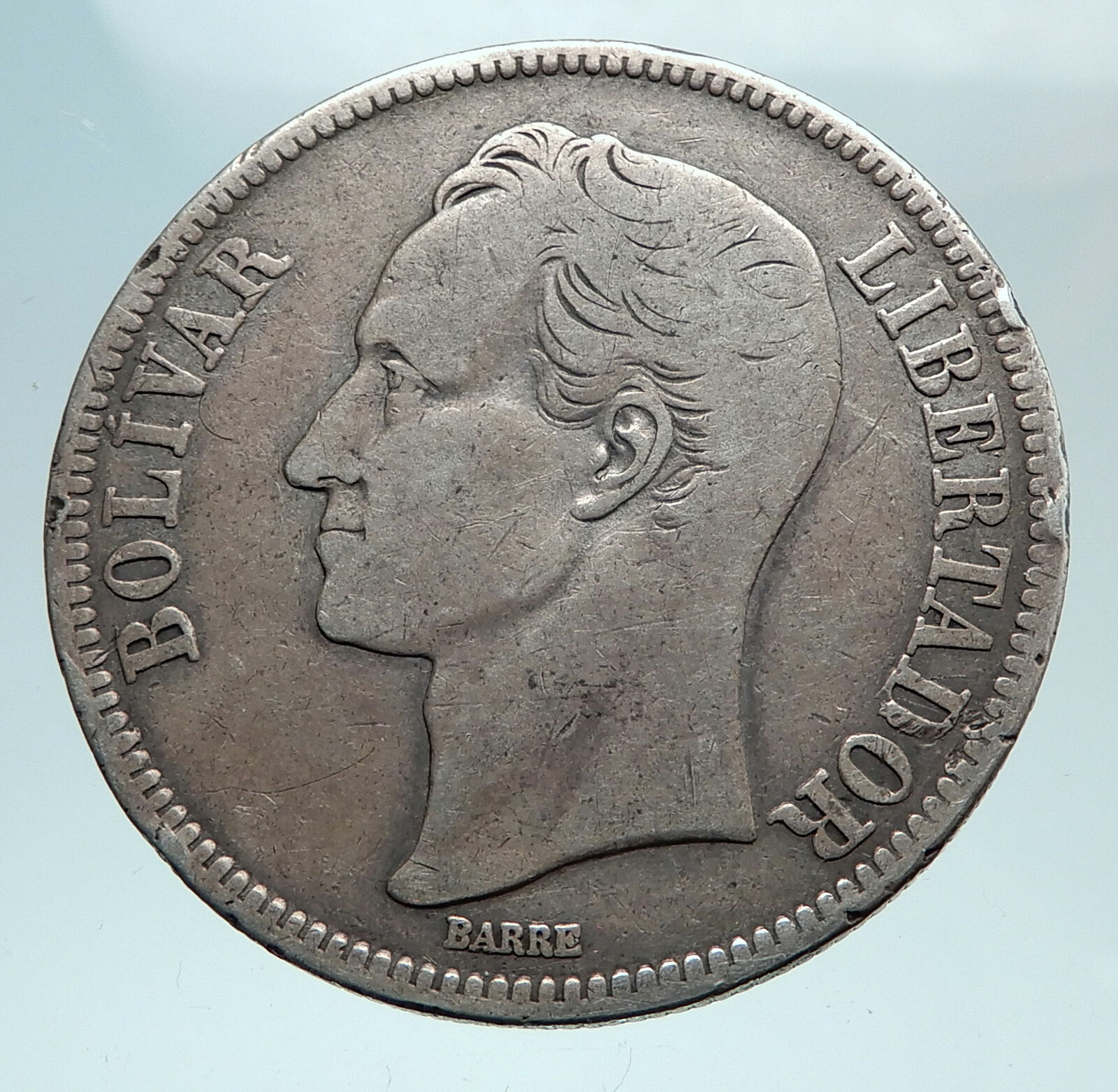 1924 Freemason President Simon Bolivar VENEZUELA Founder Silver 5 B Coin i81015