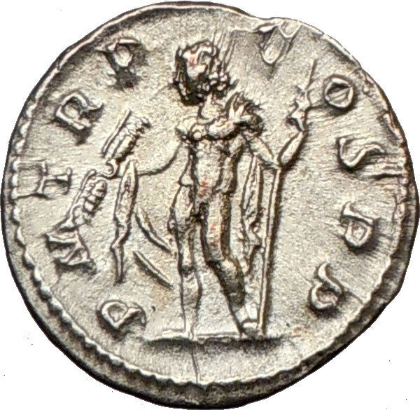 SEVERUS ALEXANDER 222AD Ancient Silver Roman Coin Nude ZEUS Thunderbolt i18651