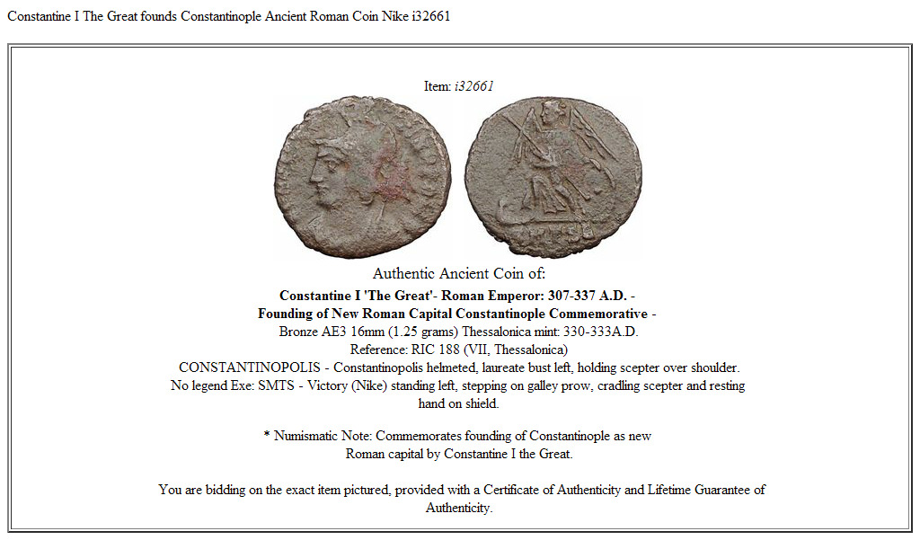 Constantine I The Great founds Constantinople Ancient Roman Coin Nike i32661