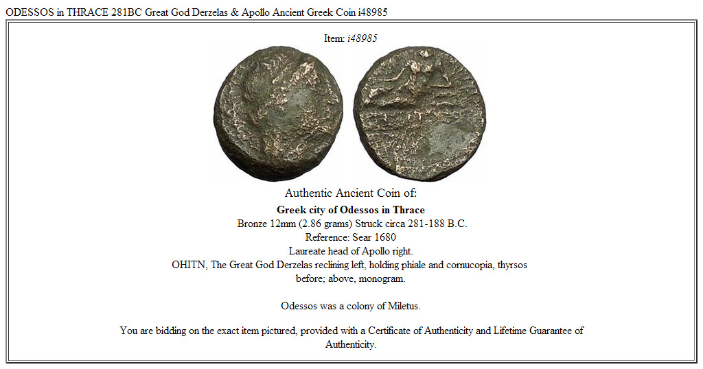 ODESSOS in THRACE 281BC Great God Derzelas & Apollo Ancient Greek Coin i48985