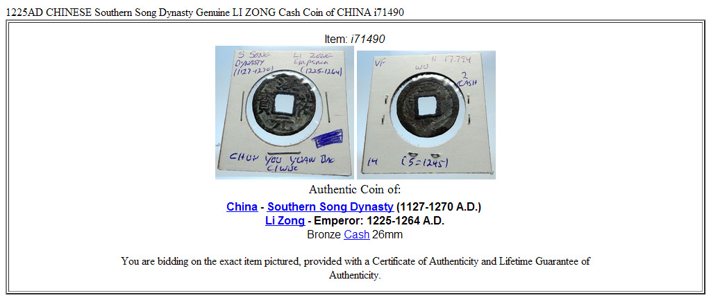 1225AD CHINESE Southern Song Dynasty Genuine LI ZONG Cash Coin of CHINA i71490