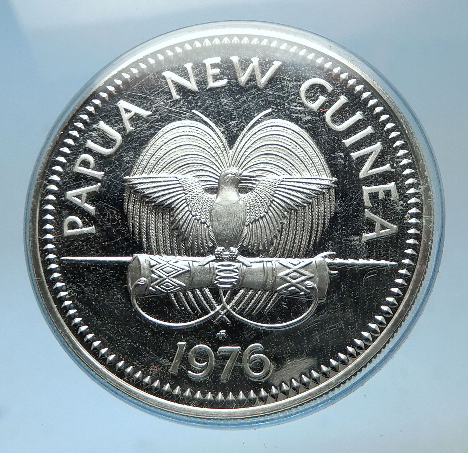 1976 PAPUA NEW GUINEA Proof Silver 5 Kina Coin w PAPUAN Harpy EAGLE i68597