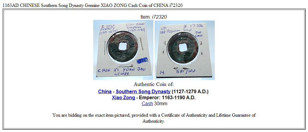 1163AD CHINESE Southern Song Dynasty Genuine XIAO ZONG Cash Coin of CHINA i72320