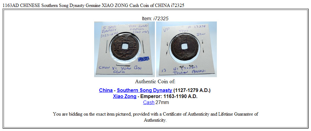 1163AD CHINESE Southern Song Dynasty Genuine XIAO ZONG Cash Coin of CHINA i72325