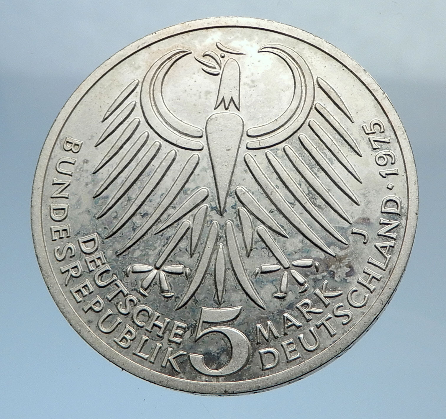 1975 GERMANY Politician Friedrich Ebert Antique Silver 5 Mark GERMAN Coin i71977