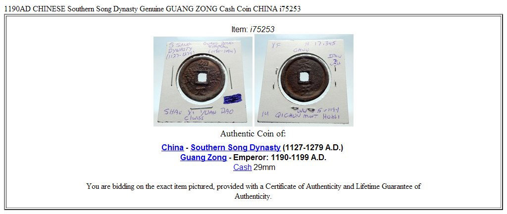 1190AD CHINESE Southern Song Dynasty Genuine GUANG ZONG Cash Coin CHINA i75253