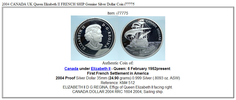 2004 CANADA UK Queen Elizabeth II FRENCH SHIP Genuine Silver Dollar Coin i77775