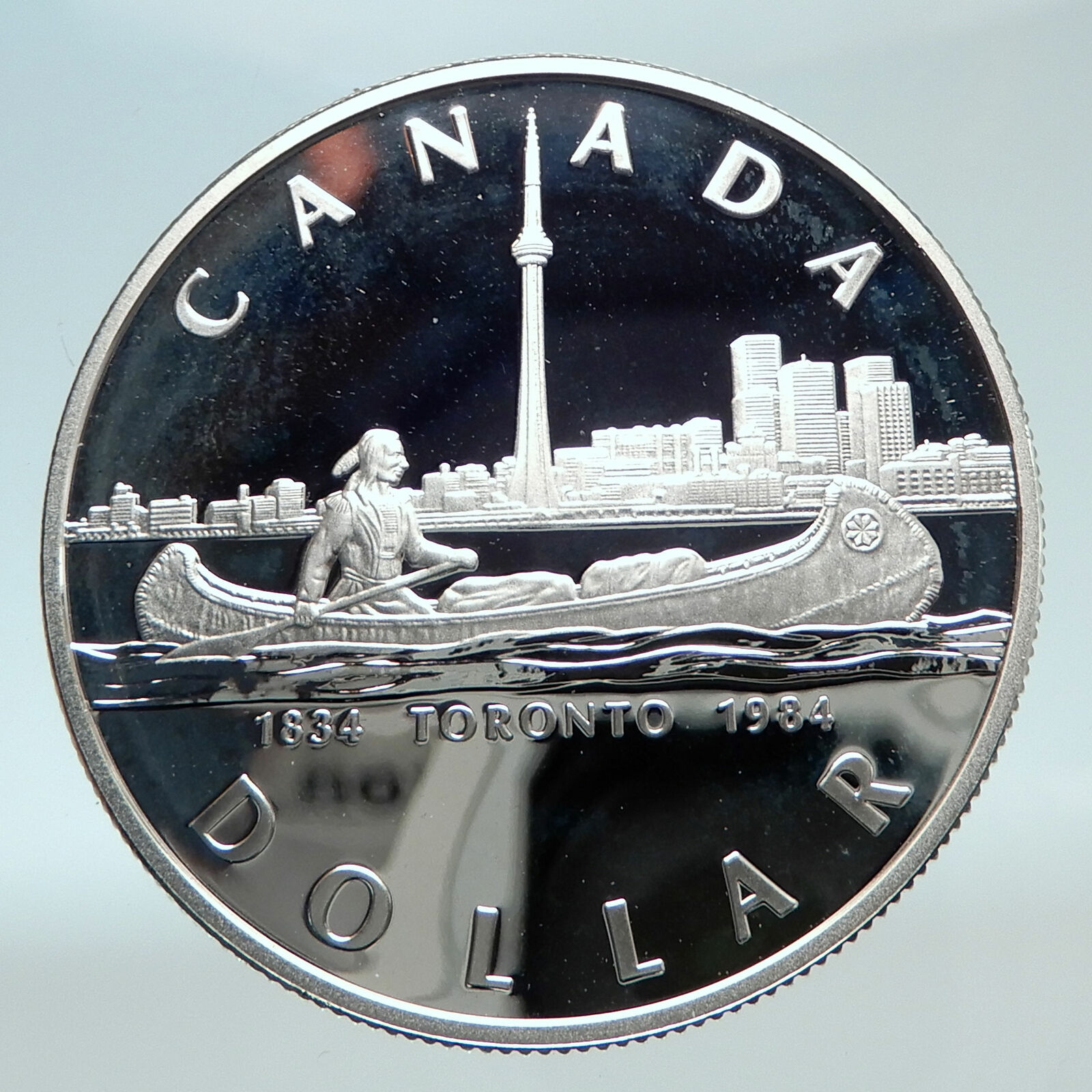 1984 CANADA UK Queen Elizabeth II Canoe in Toronto 150Y Proof Silver Coin i80832