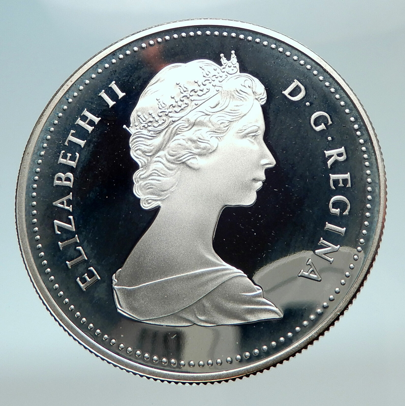 1984 CANADA UK Queen Elizabeth II Canoe in Toronto 150Y Proof Silver Coin i80832