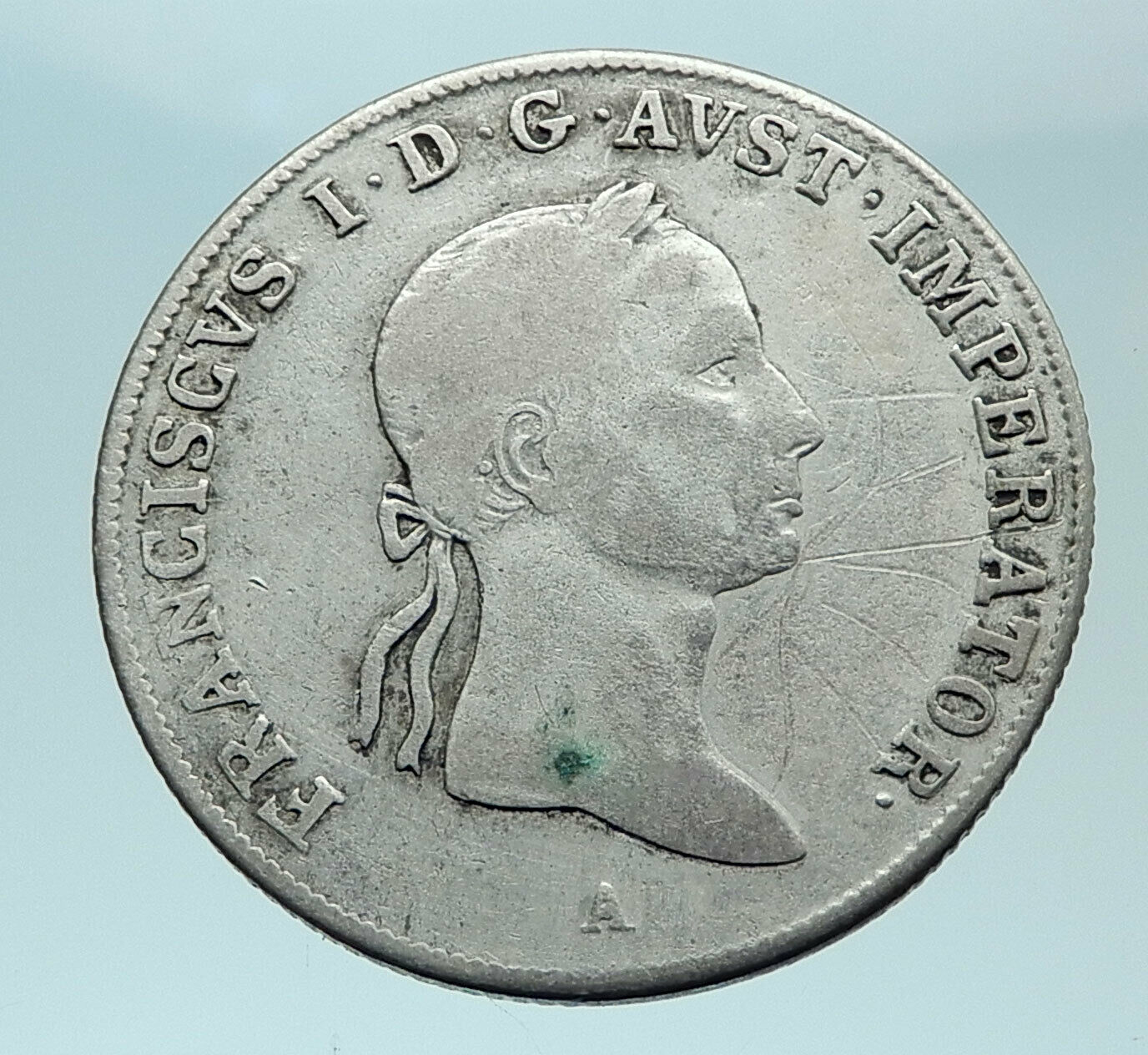 1834 A AUSTRIA Emperor Franz II Hapsburg Genuine Silver 20 Kreuzer Coin i79095