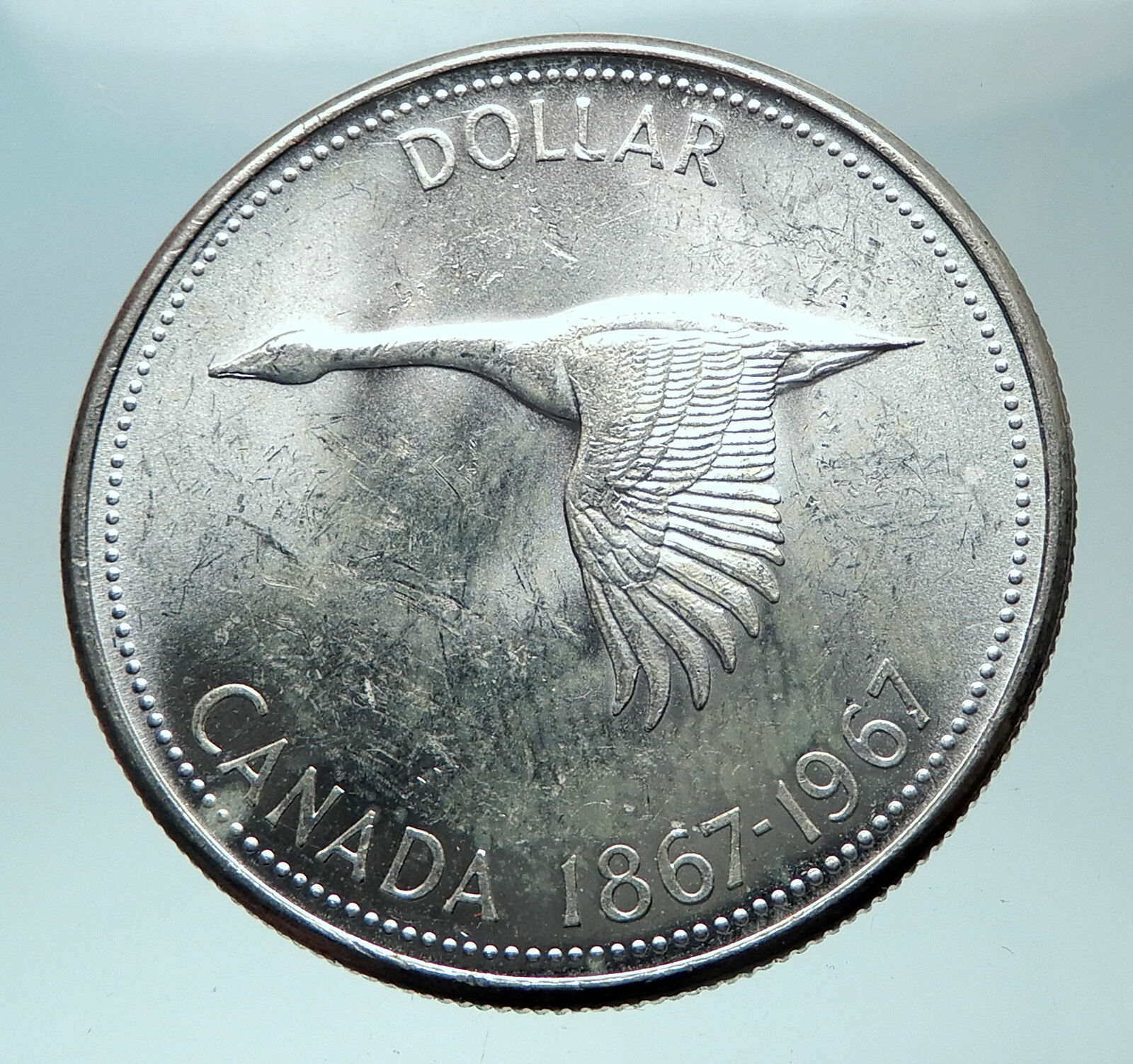 1967 CANADA CANADIAN Confederation Founding with GOOSE Silver Dollar Coin i82031