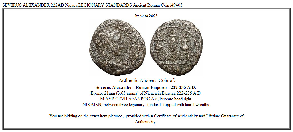 SEVERUS ALEXANDER 222AD Nicaea LEGIONARY STANDARDS Ancient Roman Coin i49405