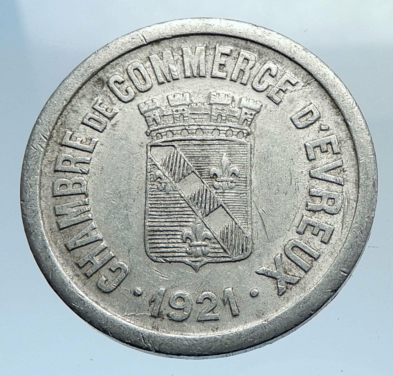 1921 FRANCE Evreux After WWI Aluminum 25 Centimes TRADE TOKEN French Coin i74167