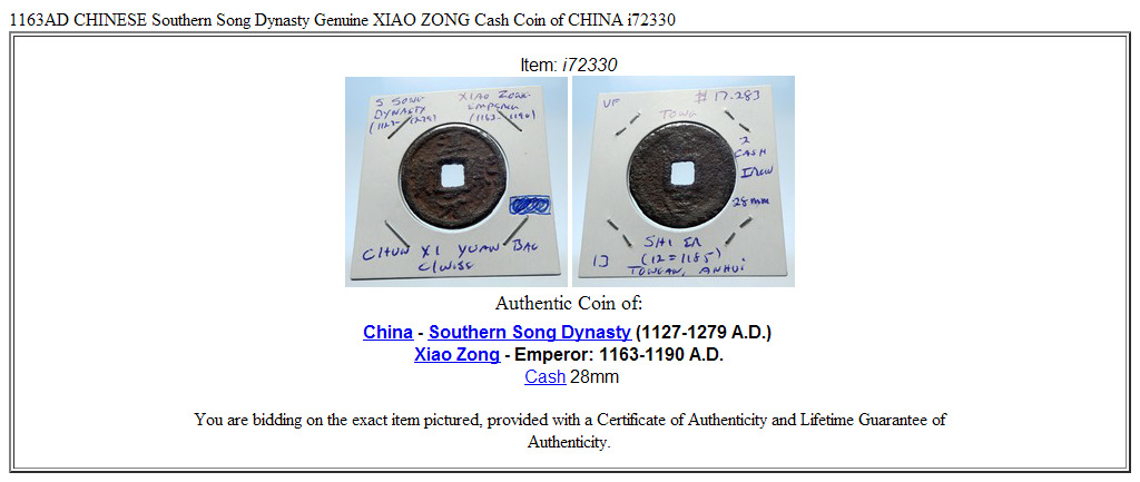 1163AD CHINESE Southern Song Dynasty Genuine XIAO ZONG Cash Coin of CHINA i72330