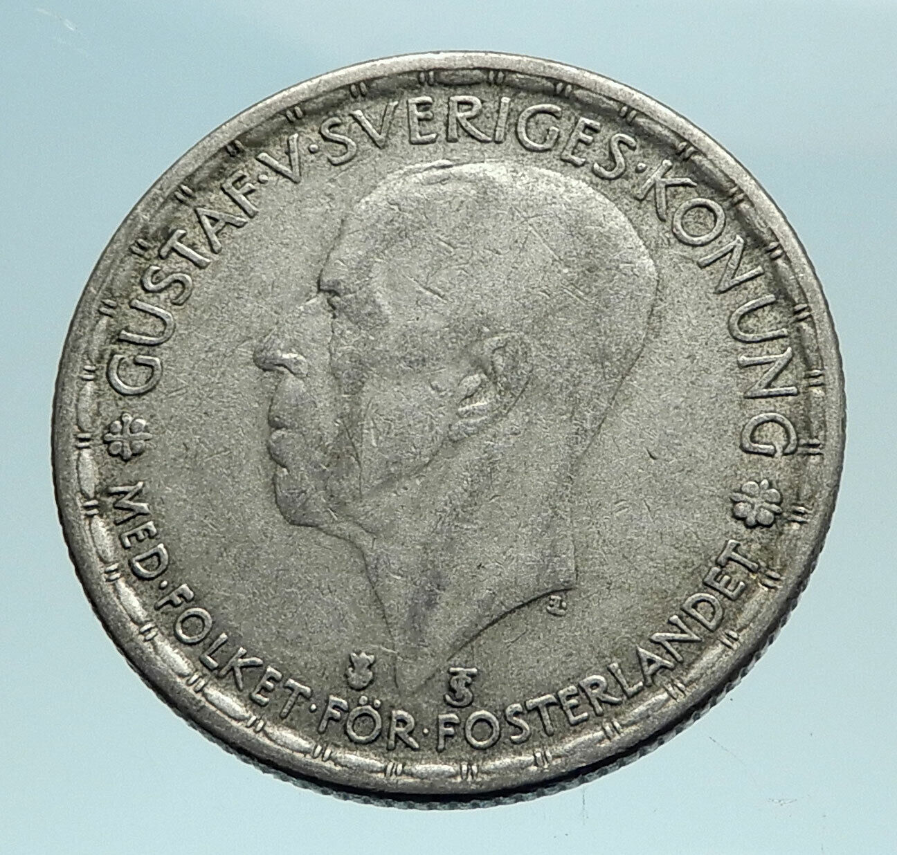 1947 Sweden KING GUSTAF V Crowned ARMS Vintage Genuine Silver Krona Coin i79564