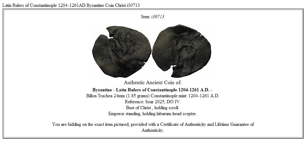 Latin Rulers of Constantinople 1204-1261AD Byzantine Coin Christ i30713