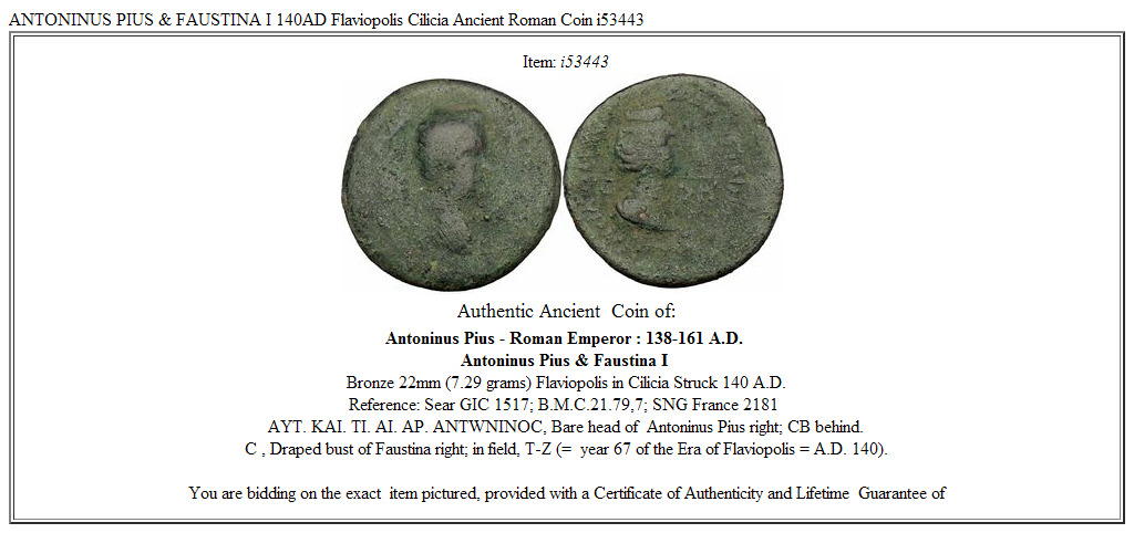 ANTONINUS PIUS & FAUSTINA I 140AD Flaviopolis Cilicia Ancient Roman Coin i53443