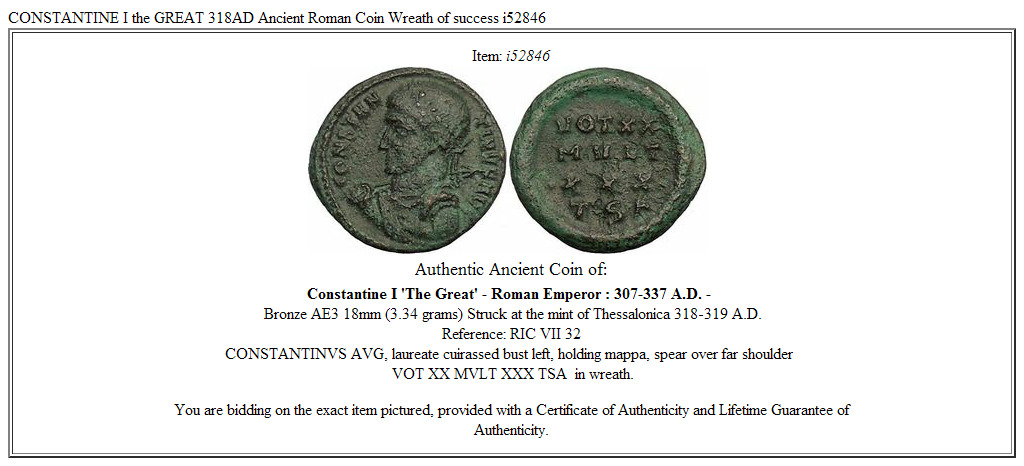 CONSTANTINE I the GREAT 318AD Ancient Roman Coin Wreath of success i52846