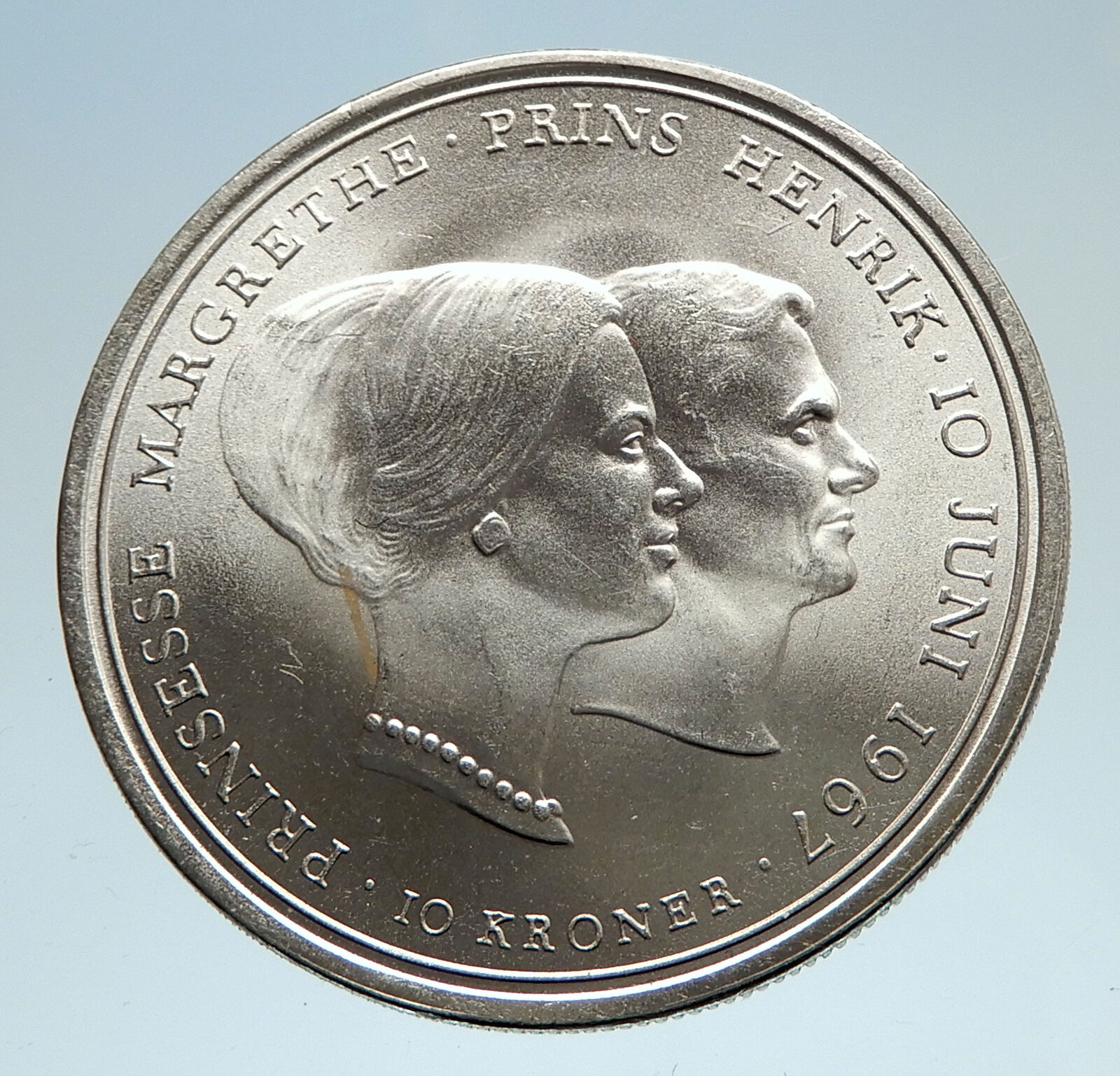 1967 DENMARK Marriage of Princess Margrethe II HUGE Silver Danish Coin i75153
