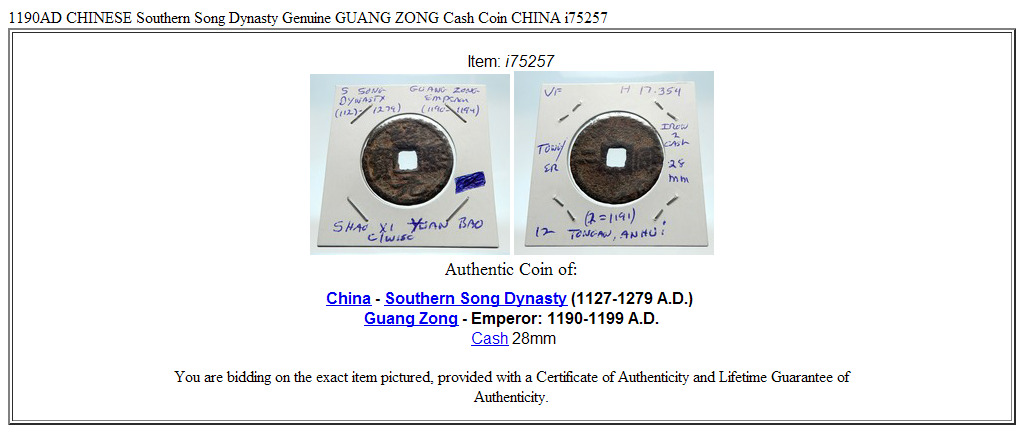 1190AD CHINESE Southern Song Dynasty Genuine GUANG ZONG Cash Coin CHINA i75257