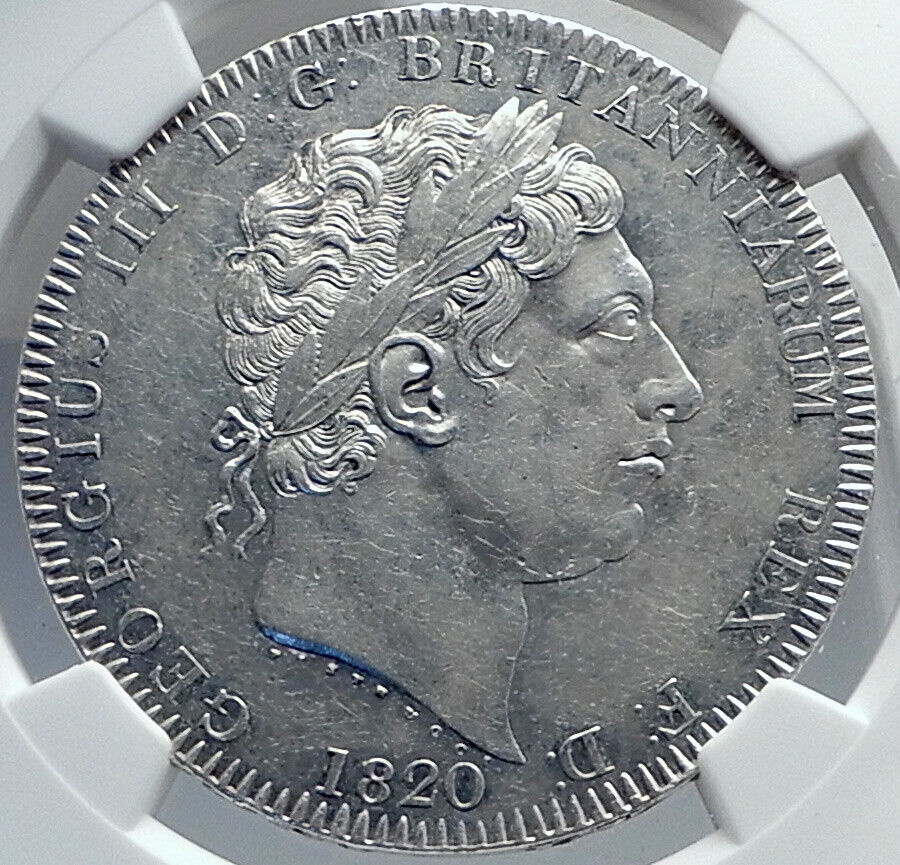 1820 GREAT BRITAIN UK King George III Antique Silver CROWN Coin NGC i81741