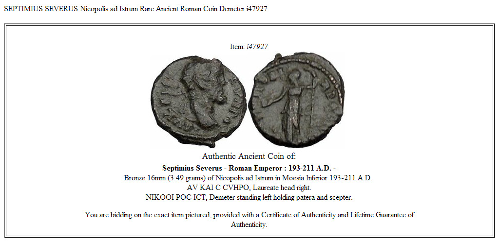 SEPTIMIUS SEVERUS Nicopolis ad Istrum Rare Ancient Roman Coin Demeter i47927